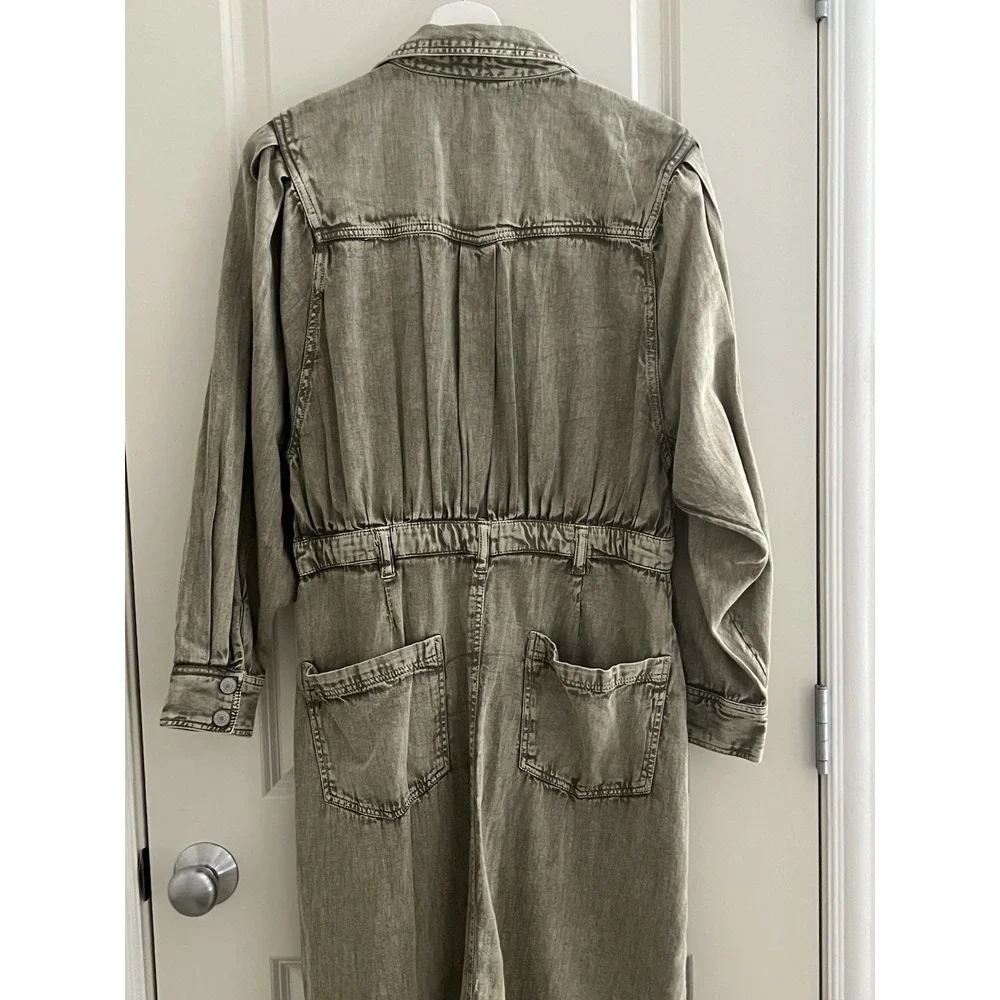NWT Free People Mad Love Denim Midi Dress Cotton Fitted Long Sleeve Size M Sage - Picture 7 of 10